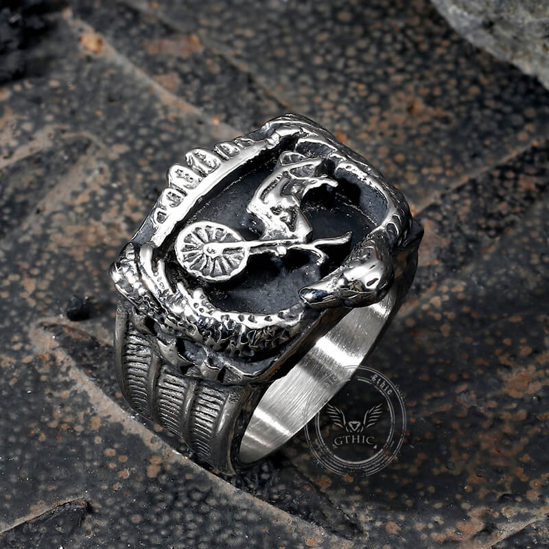 Anillo de motociclista de acero inoxidable con diseño de águila punk