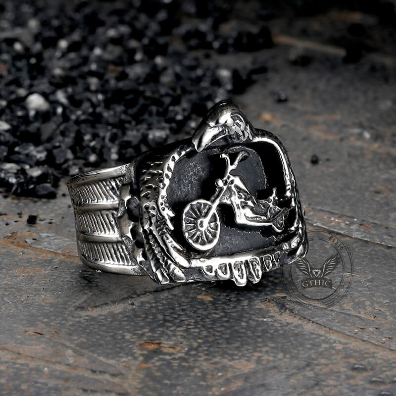 Anillo de motociclista de acero inoxidable con diseño de águila punk