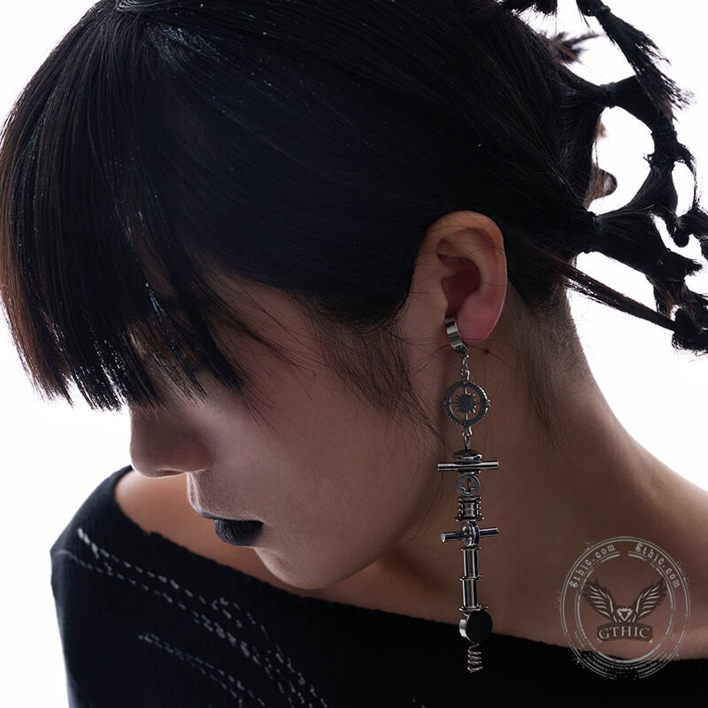 Punk Hardcore Mechanical Titanium Steel Dangle Earrings