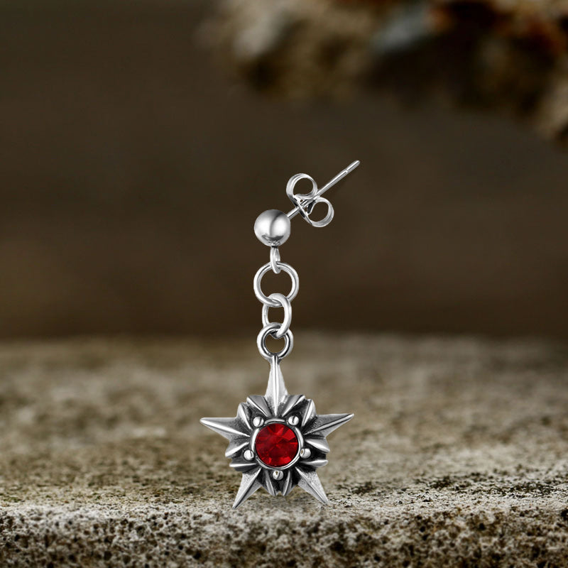 Punk Octagonal Star Ruby Stainless Steel Earrings
