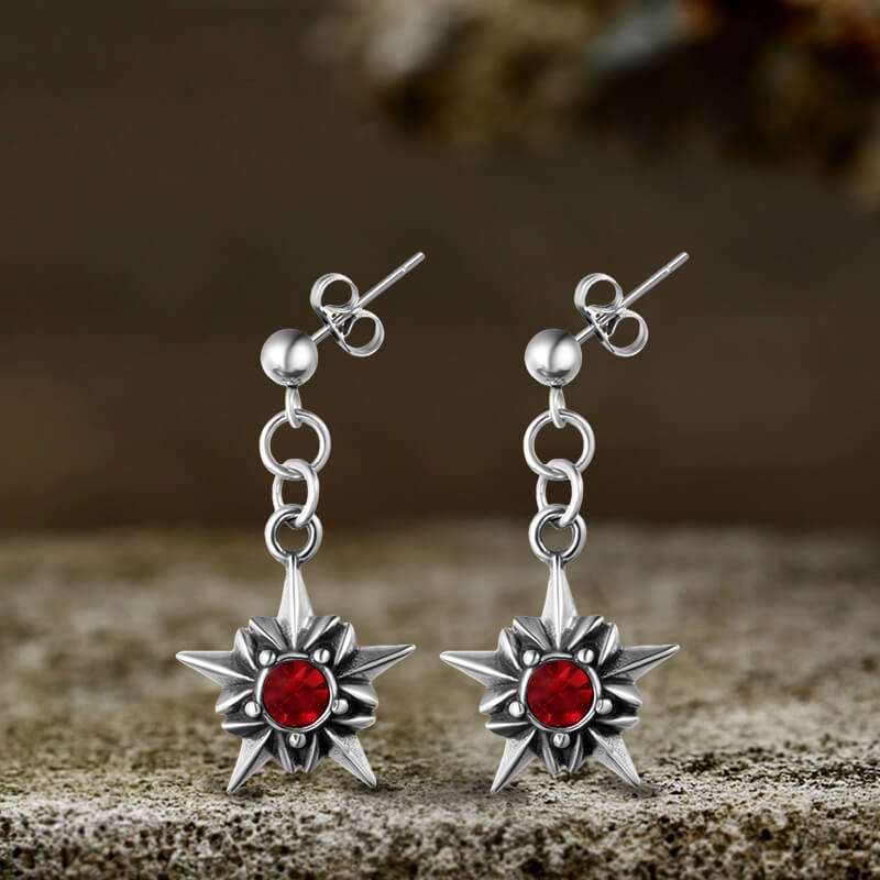 Punk Octagonal Star Ruby Stainless Steel Earrings