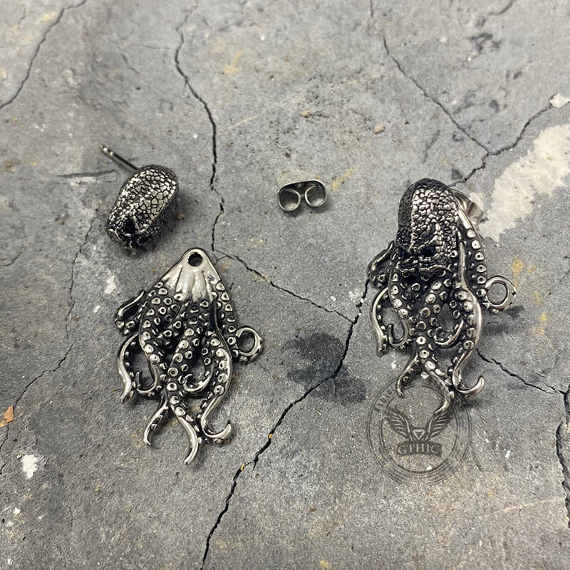 Pendientes de pulpo punk de acero inoxidable
