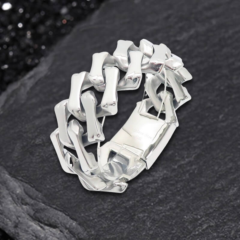 Pulsera de acero inoxidable con cadena cubana y rombos punk