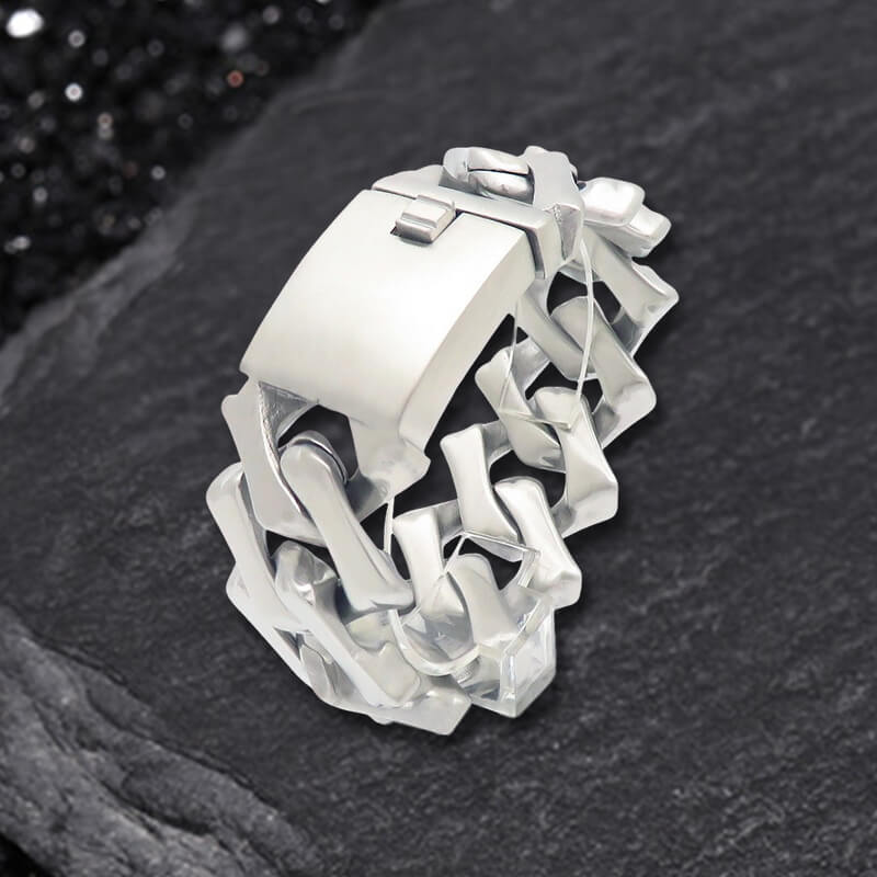 Pulsera de acero inoxidable con cadena cubana y rombos punk