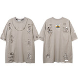 Punk Ripped Short Sleeve T-shirt With Chain