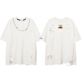 Punk Ripped Short Sleeve T-shirt With Chain