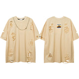Punk Ripped Short Sleeve T-shirt With Chain