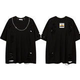 Punk Ripped Short Sleeve T-shirt With Chain
