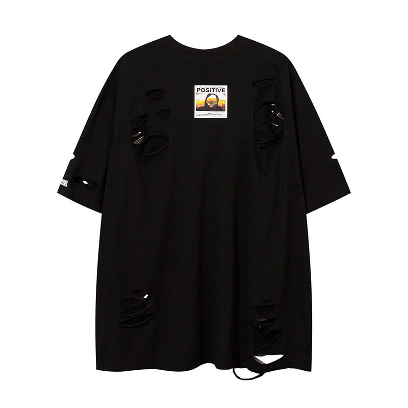 Punk Ripped Short Sleeve T-shirt With Chain