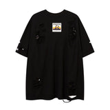 Punk Ripped Short Sleeve T-shirt With Chain