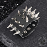 Punk Spike Studded Leather Wide Wristband