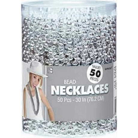 Amscan Metallic Oval Bead Party Necklaces 50 Ct 30" Silver - Lootquake