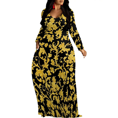 SUZONANA Plus Size Maxi Dresses for Curvy Women T-Shirt Dresses Long Sleeve Church Oversized Baggy Vocation Outfits Fall Winter Dresses Gold - Lootquake