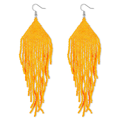 DoreenBow Long Beaded Tassel Earrings Boho Beaded Fringe Earrings Yellow Tassle Bead Dangle Drop Earrings Native American Indian Earrings for Women - Lootquake
