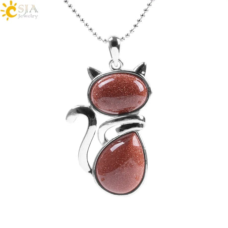 Cat Shape Natural Stone Necklaces With Beads Chain - Lootquake