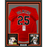 Framed Autographed/Signed Rafael Palmeiro 35x39 Baltimore Orange Baseball Jersey JSA COA