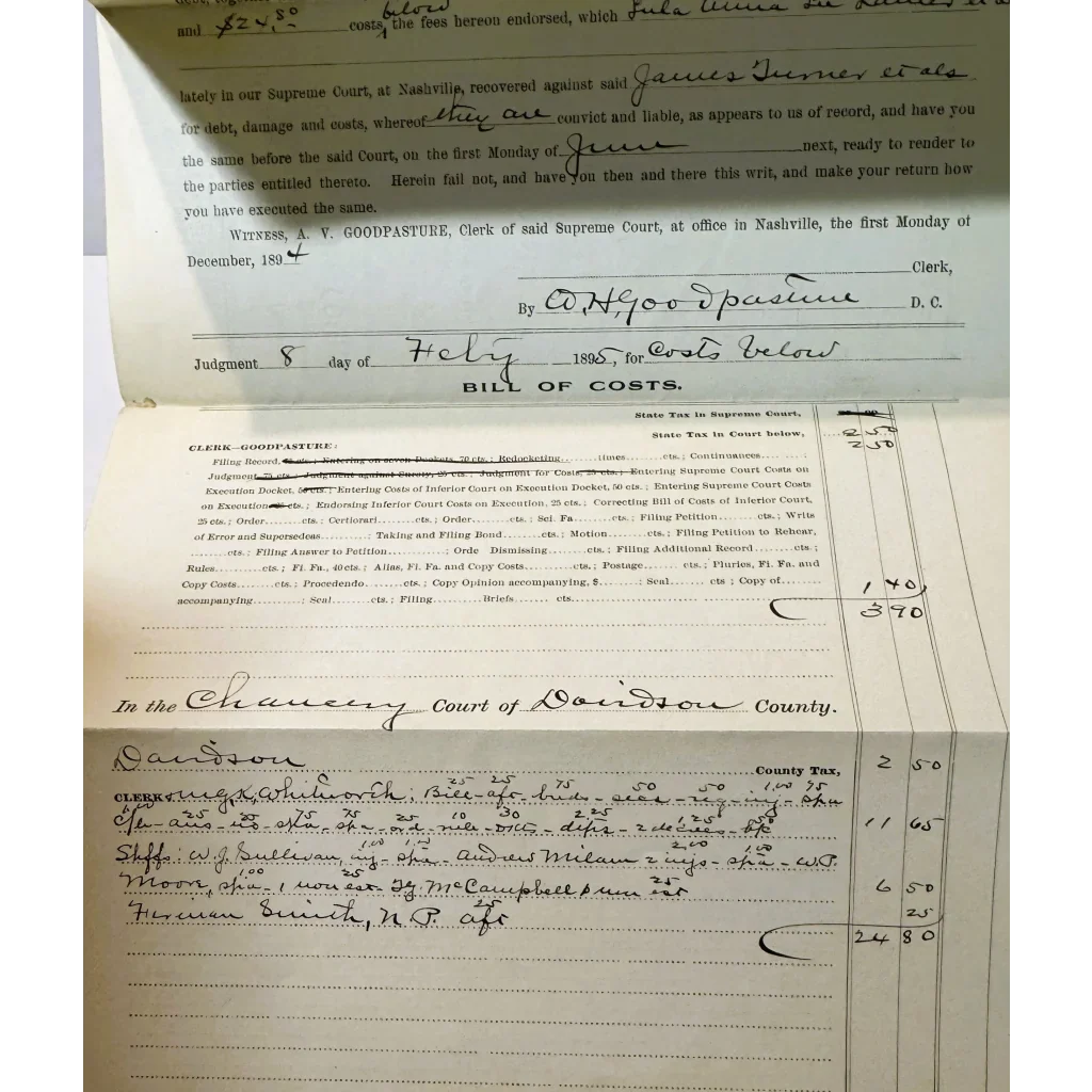 Rare 1895 Tennessee Supreme Court Case Document From Nashville