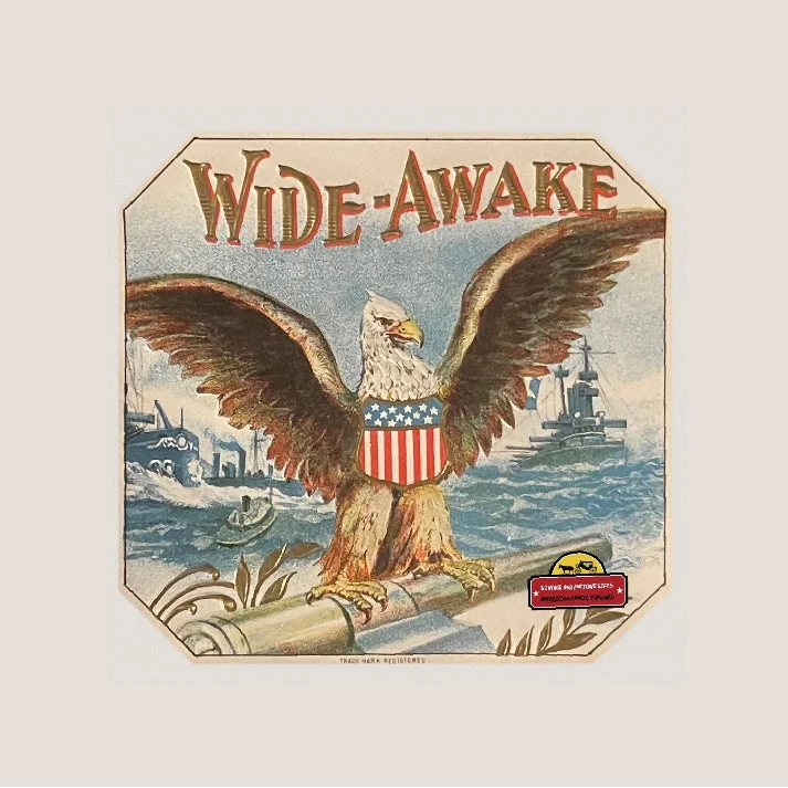 Rare 1910s Antique Patriotic Cigar Label Celebrates US Navy Fleet