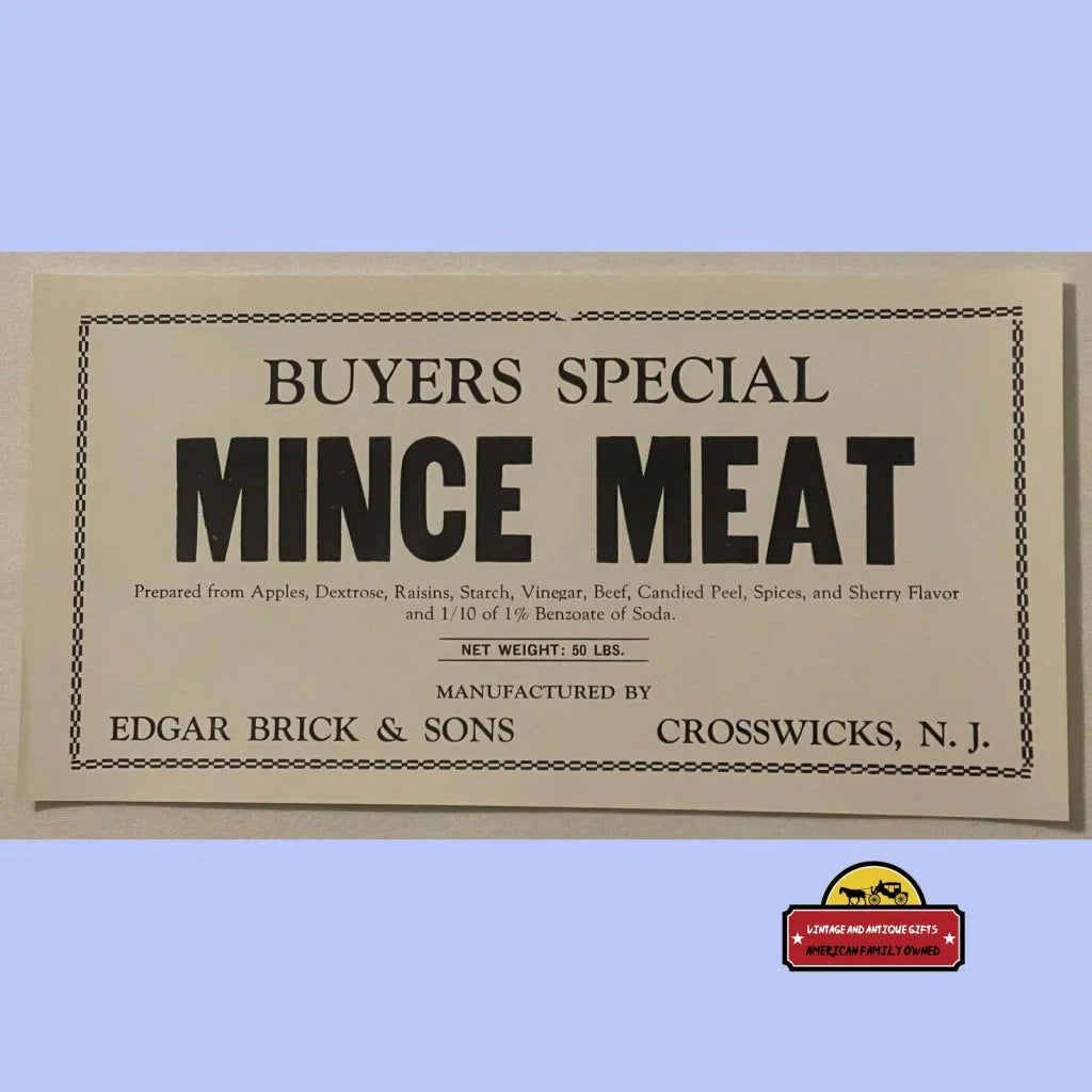 Rare 1910s Antique Vintage Mince Meat Label Unearths Nostalgic Charm