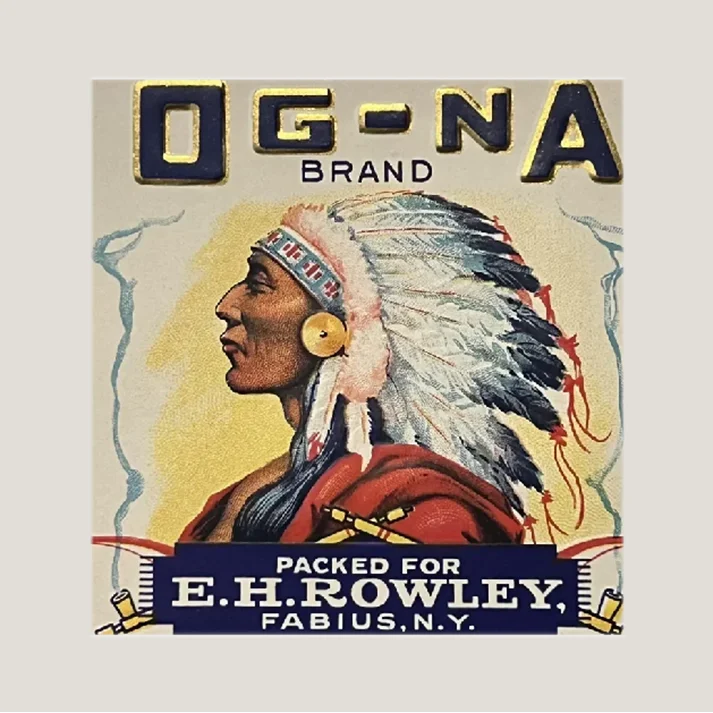 Rare 1920s Native American Antique Gold Label from Fabius NY