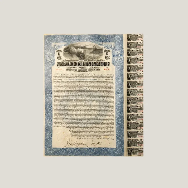 Rare 1927 Cleveland Cincinnati Chicago & St Louis Railway Bond