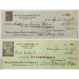 Rare 1930s Butte Tombstone Company Checks from Montana Mining Era