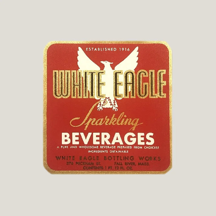 Rare 1930s Gold Embossed White Eagle Beverage Label from Fall River