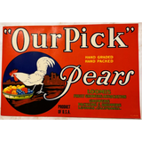 Rare 1930s Loomis Pear Label Boasts Bold Rooster Design