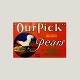 Rare 1930s Loomis Pear Label Boasts Bold Rooster Design