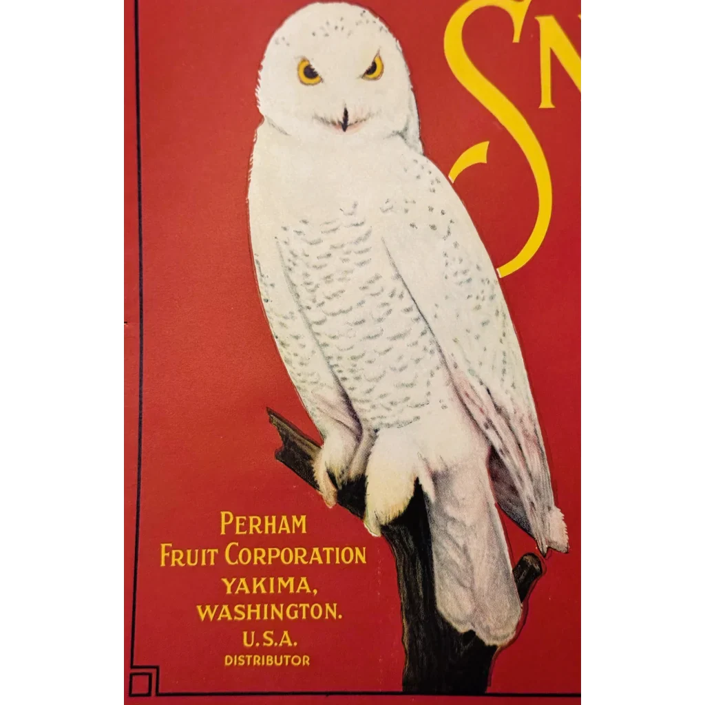 Rare 1930s Snow Owl Apple Crate Label from Yakima Washington