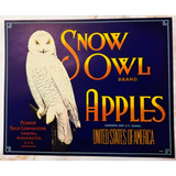 Rare 1930s Snow Owl Apple Crate Label from Yakima Washington