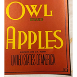 Rare 1930s Snow Owl Apple Crate Label from Yakima Washington