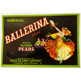 Rare 1940s Ballerina Pears Crate Label from Nash-De Camp