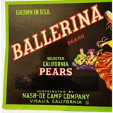 Rare 1940s Ballerina Pears Crate Label from Nash-De Camp