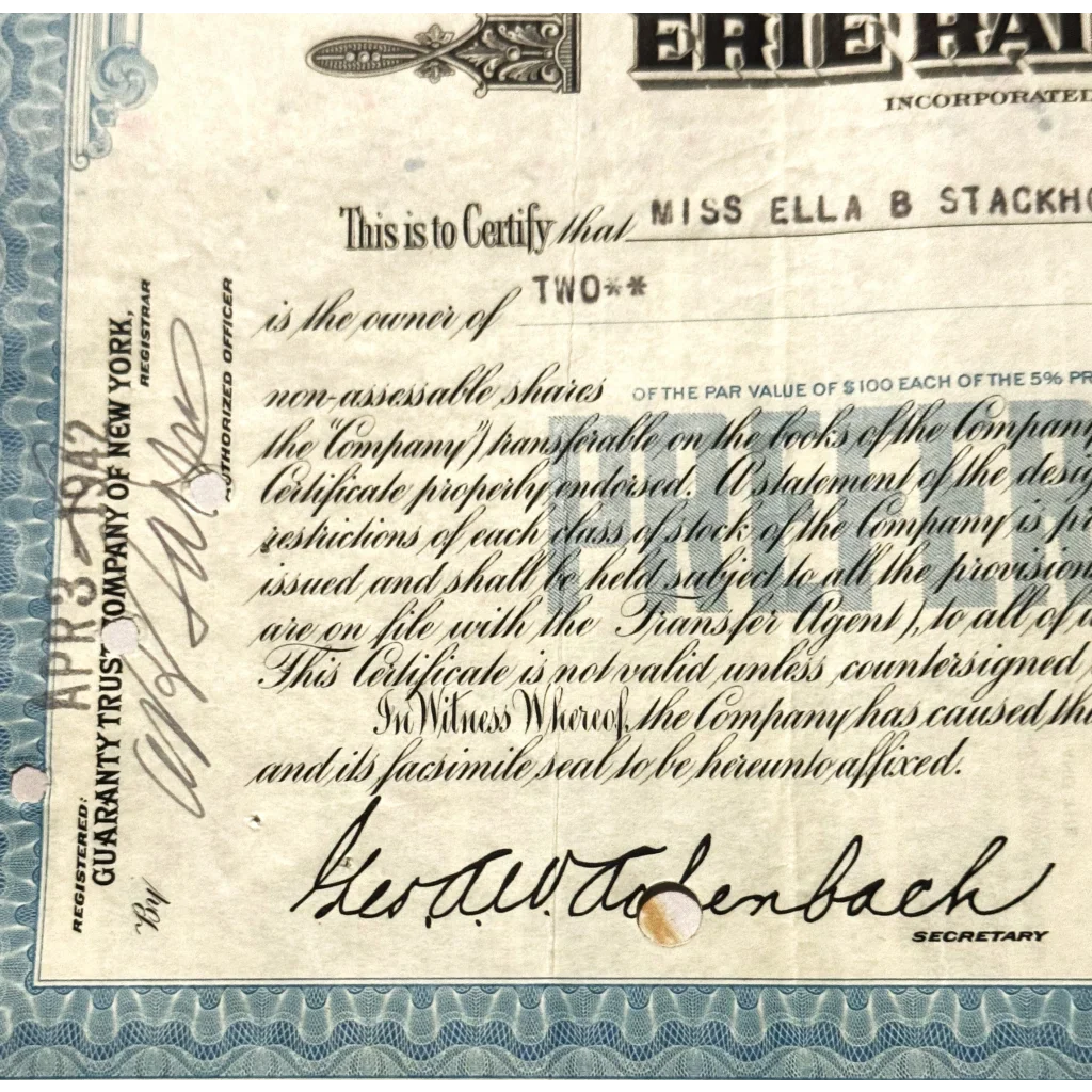 Rare 1940s Erie Railroad Stock Certificate Unearths NY History