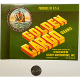 Rare 1940s Golden Cargo Celery Crate Label with Nautical Ship Design