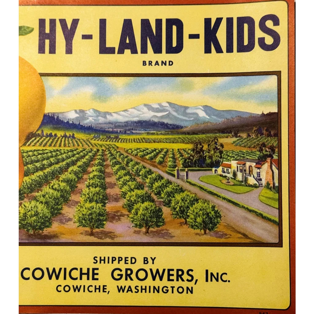 Rare 1940s Hy-Land-Kids Pears Label from Cowiche Washington