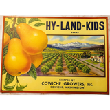Rare 1940s Hy-Land-Kids Pears Label from Cowiche Washington