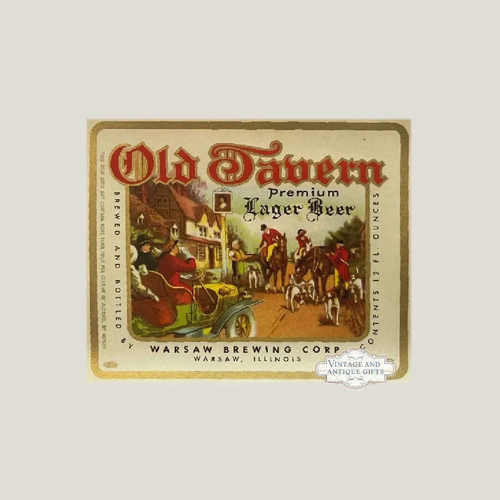 Rare 1940s Old Tavern Lager Beer Label from Warsaw Illinois
