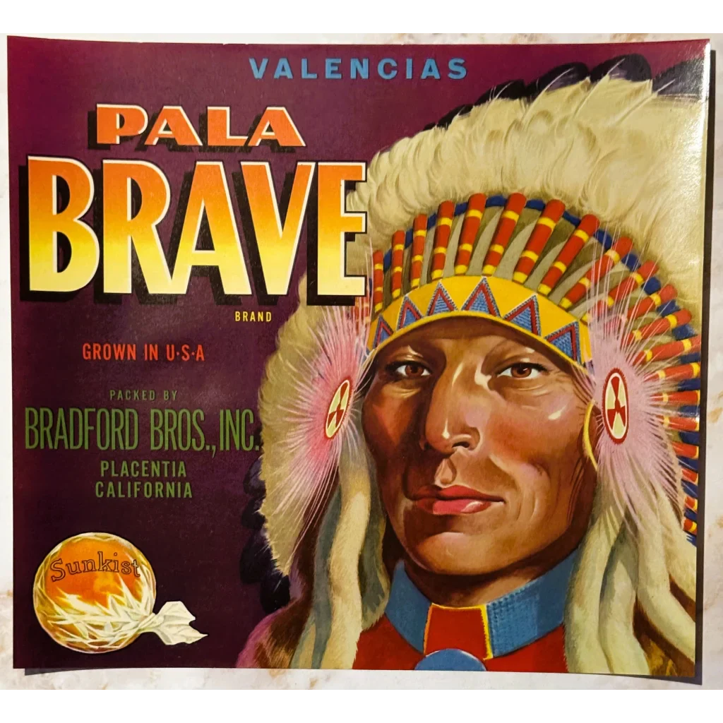 Rare 1940s Pala Brave Sunkist Label Bursts with Vintage Charm