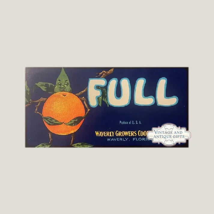 Rare 1940s Stick Leaf Man Antique Vintage Crate Label