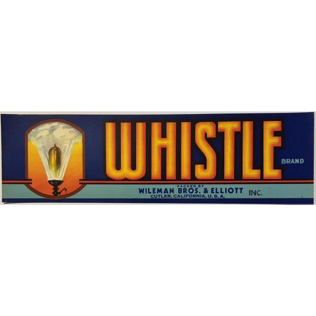 Rare 1940s Whistle Crate Label Wileman Bros Vintage Fruit Box Art