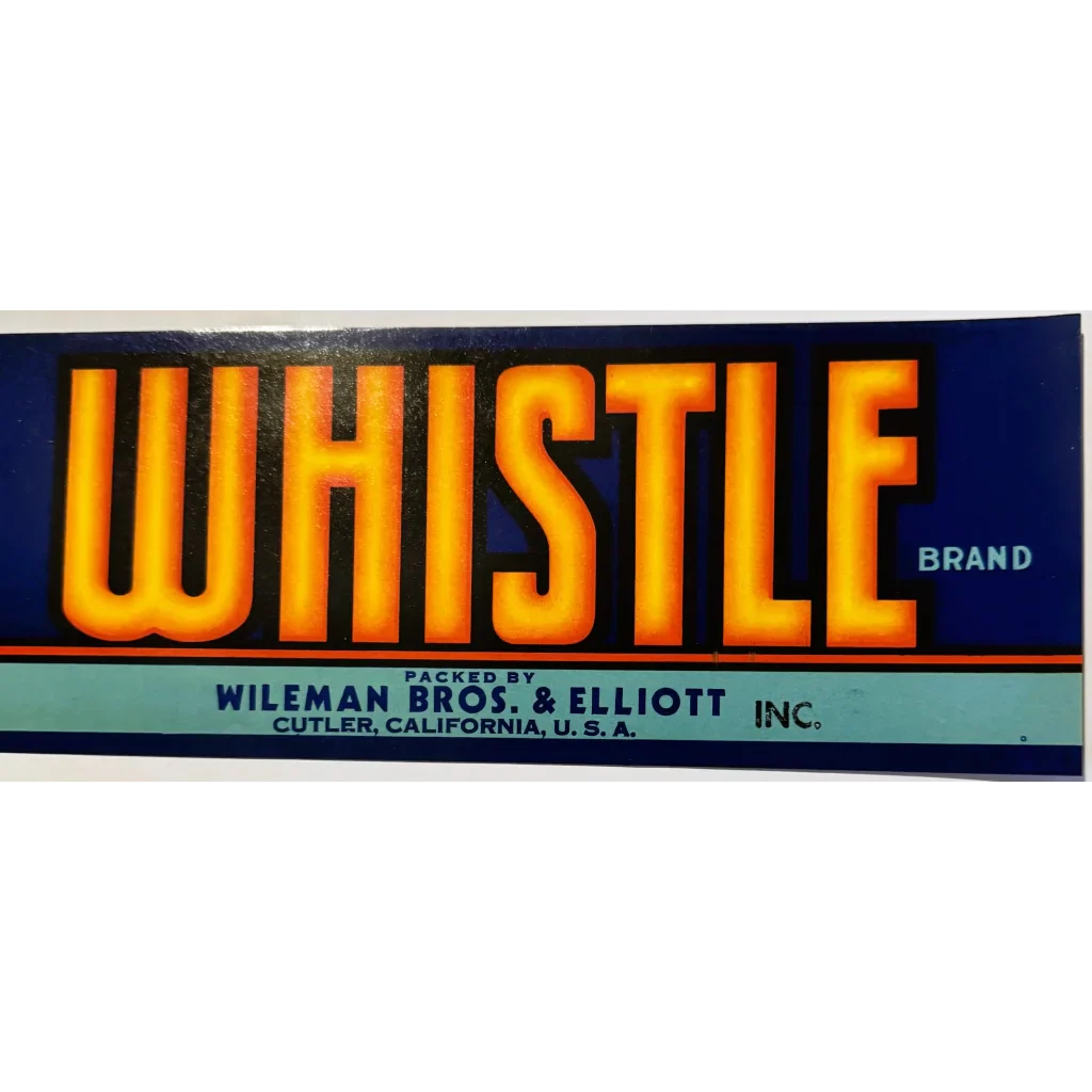 Rare 1940s Whistle Crate Label Wileman Bros Vintage Fruit Box Art