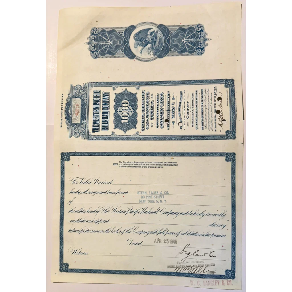 Rare 1945 Western Pacific Railroad Bond Certificate Uncovered