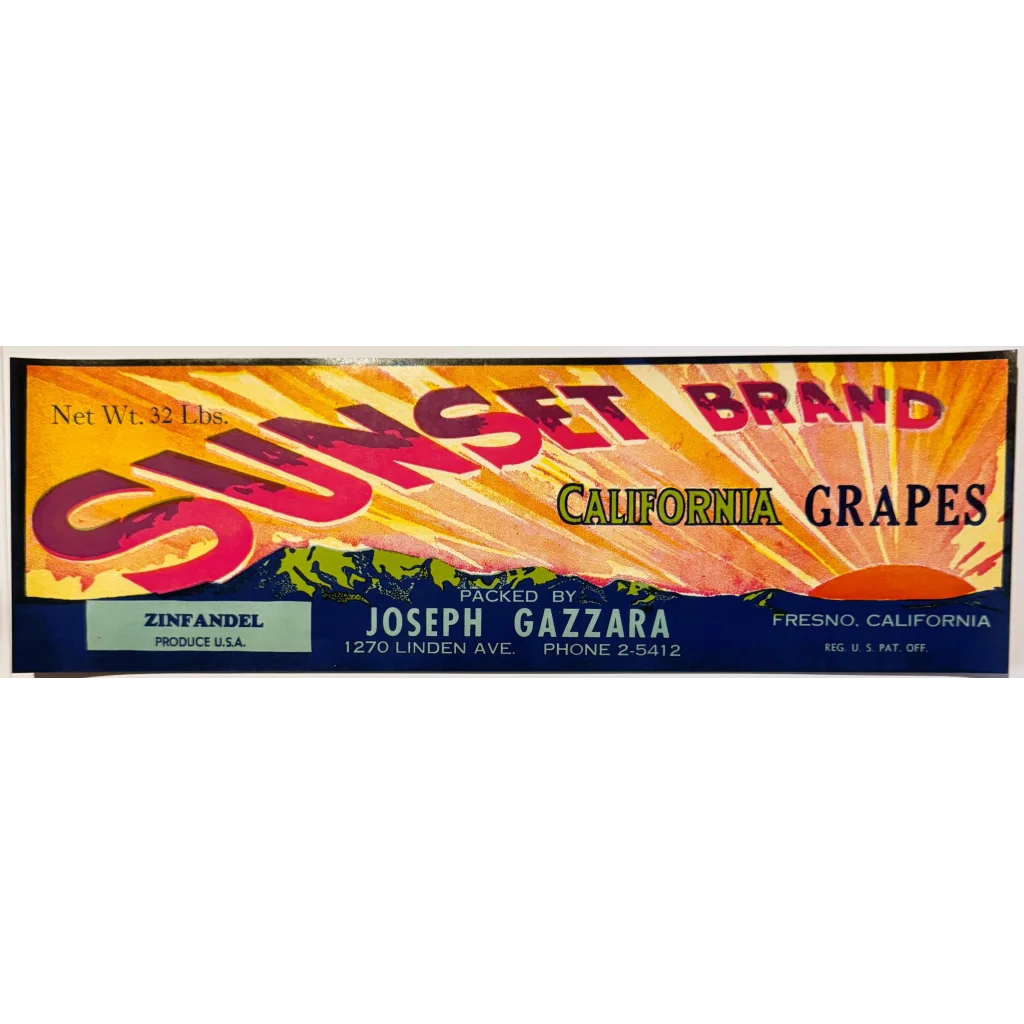 Rare 1950s San Joaquin Valley Zinfandel Grape Crate Label by Gazzara