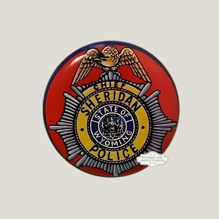 Rare 1950s Sheridan WY Special Police Chief Tin Litho Badge