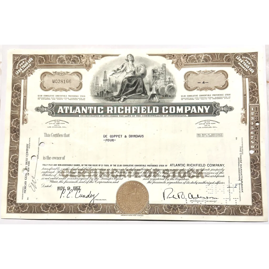 Rare 1960s ARCO Oil Stock Certificate: Vintage Americana Collectible