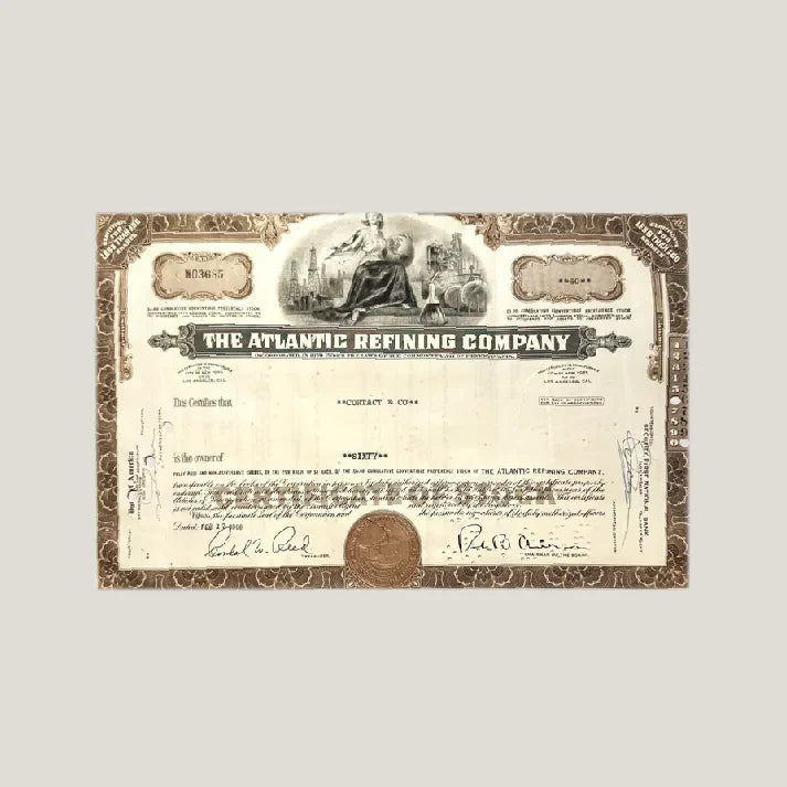 Rare 1960s Atlantic Refining Company Stock Certificate Unveiled