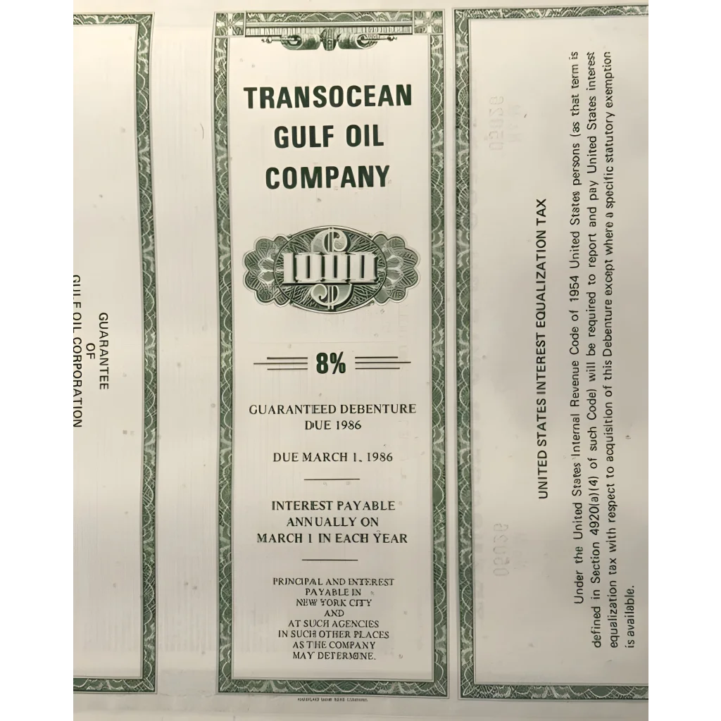 Rare 1971 Transocean Gulf Oil Bond Certificate Collectible