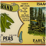Rare Antique 1930s Isaacs Pea Can Label from Delaware